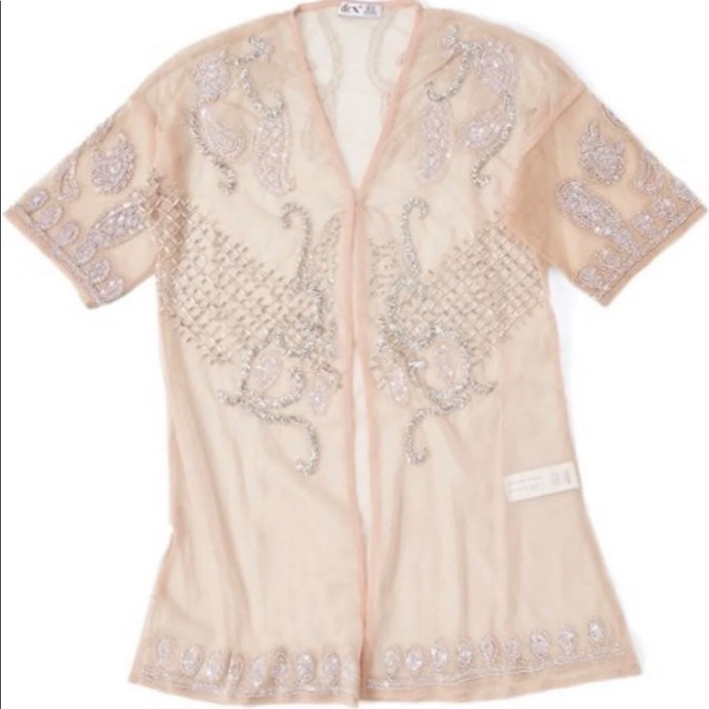 Blush & Silver Beaded Kimono